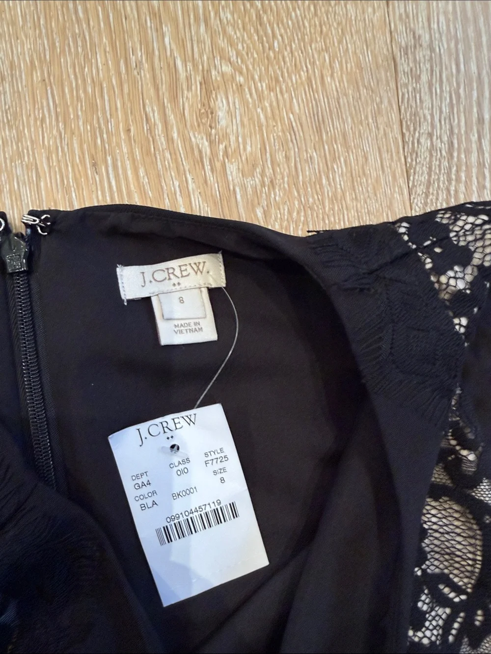 NWT J. Crew Black Lace Side Panel Cocktail Dress Size 8